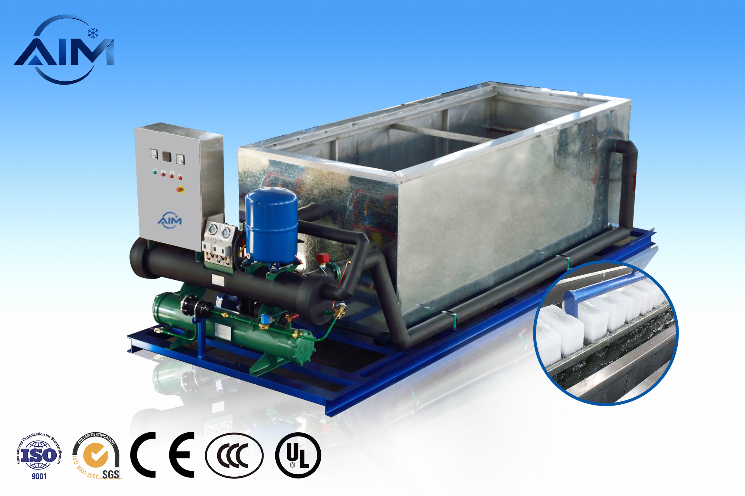 Máquina de hielo en bloques con enfriamiento de salmuera AB-10T-BW para pesca y distribución de hielo