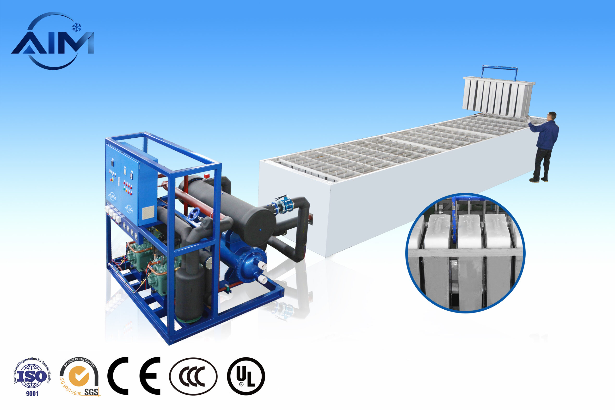 Máquina de hielo en bloques con enfriamiento de salmuera AB-40T-BE para pesca y distribución de hielo