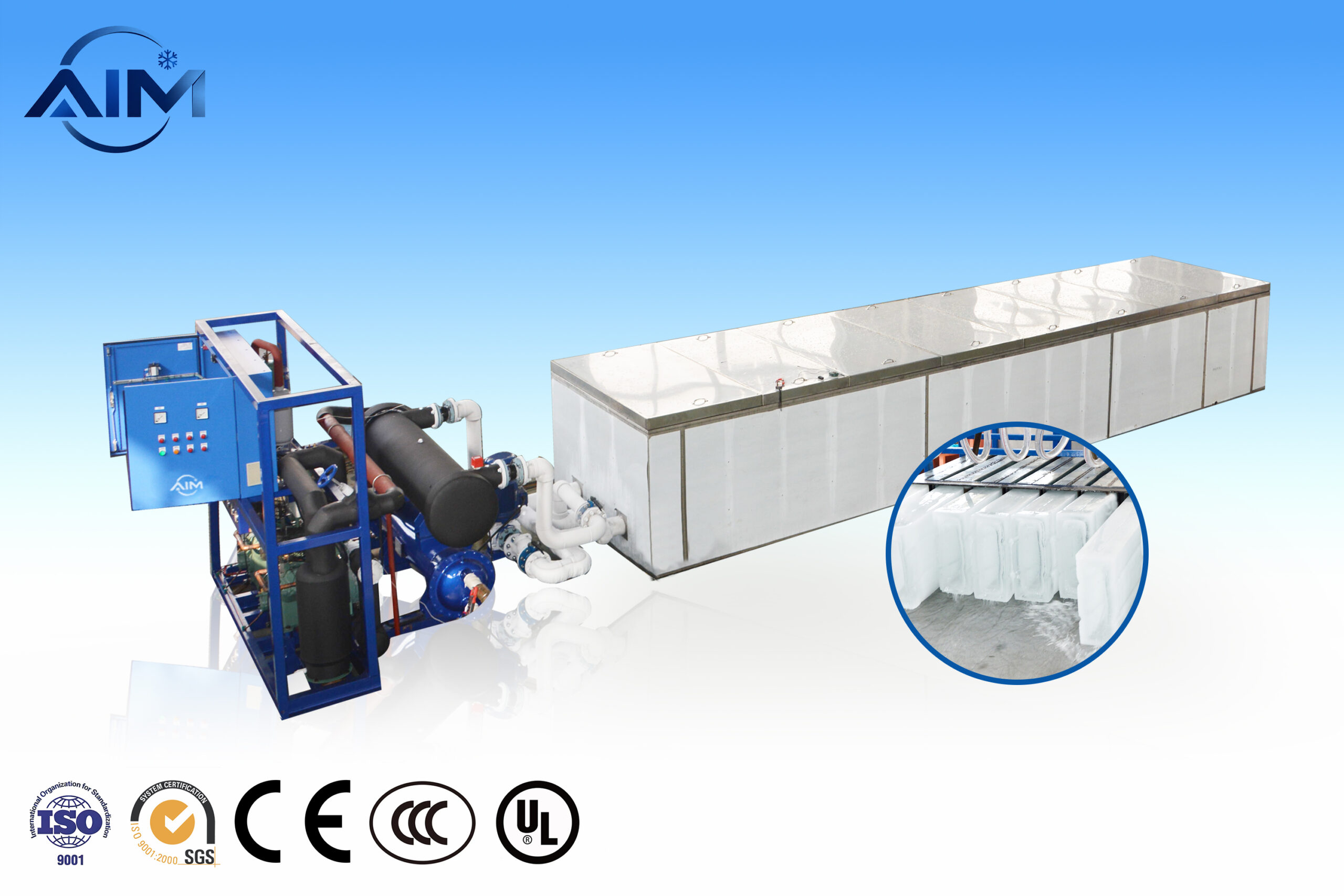 Máquina de hielo en bloques con enfriamiento de salmuera AB-50T-BE para pesca y distribución de hielo