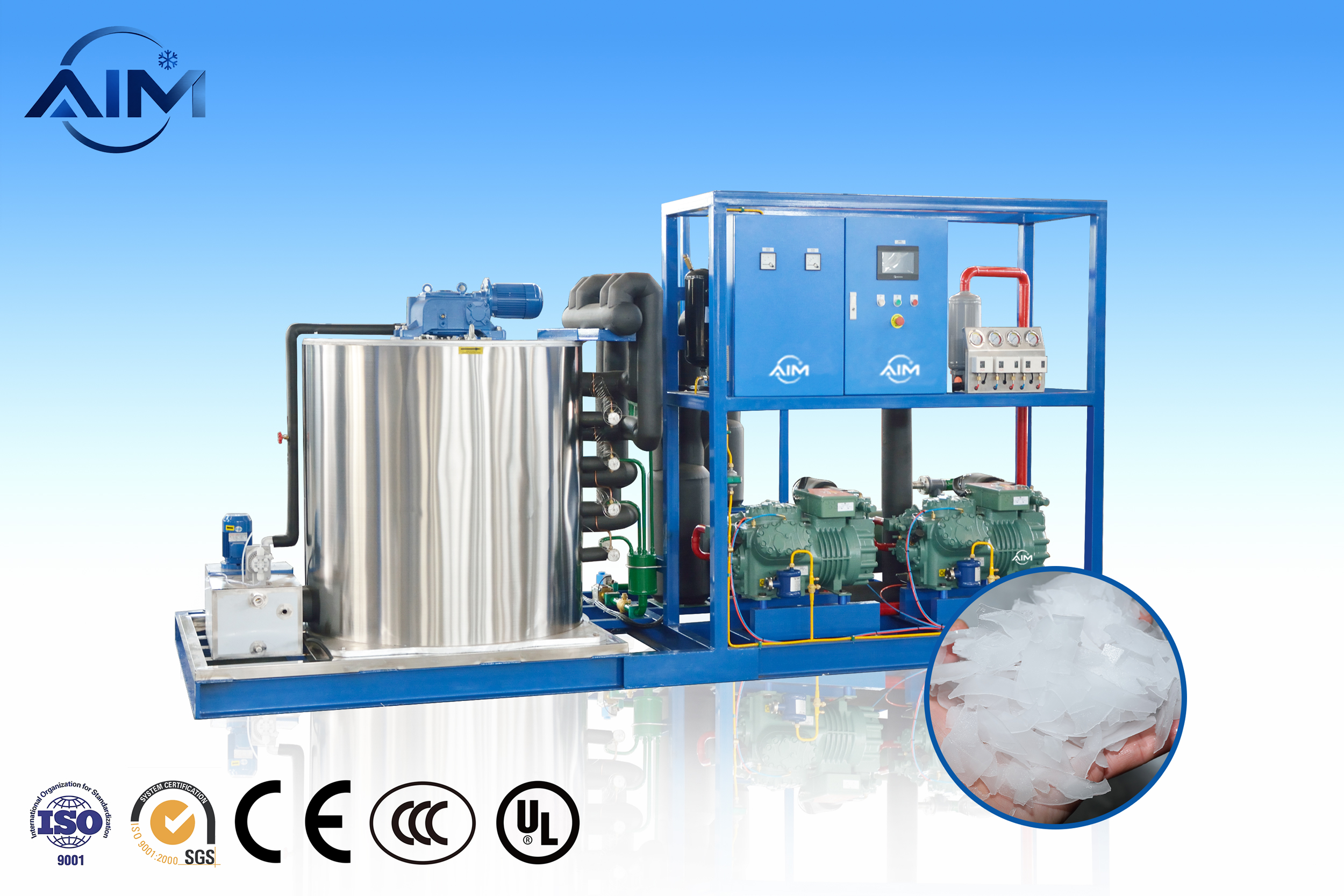 Máquina de hielo en escamas AF-10TW para enfriamiento de mariscos y control de temperatura del concreto