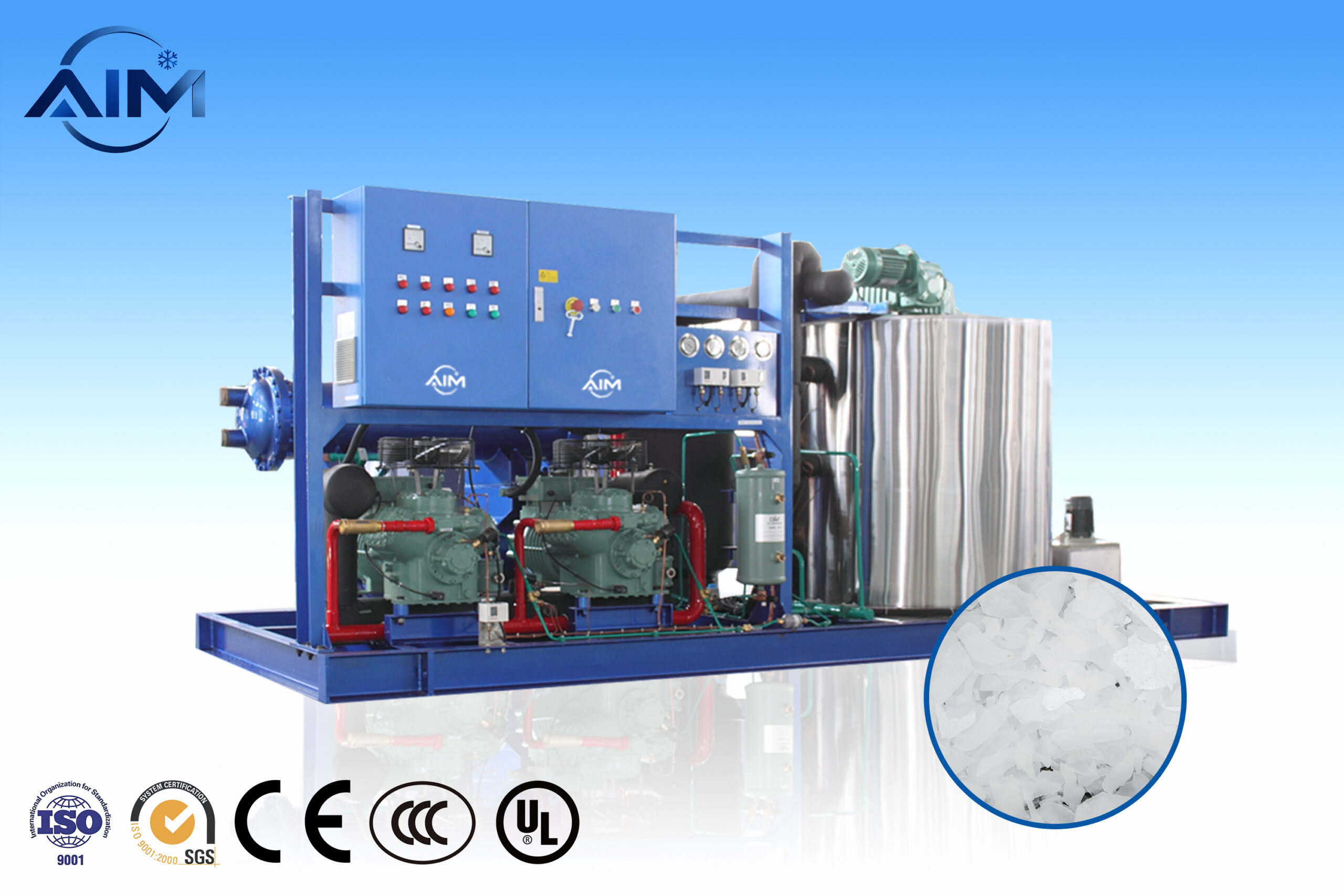 Máquina de hielo en escamas AF-15TE para enfriamiento de mariscos y control de temperatura del concreto