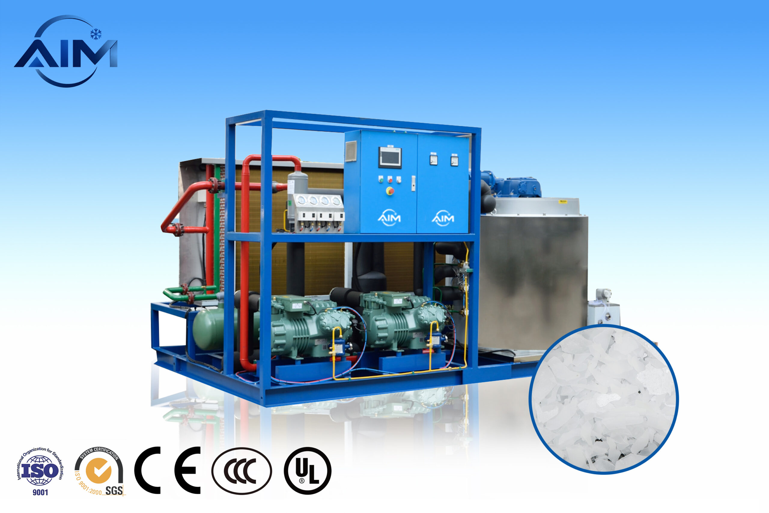 Máquina de hielo en escamas AF-20TE para enfriamiento de mariscos y control de temperatura del concreto