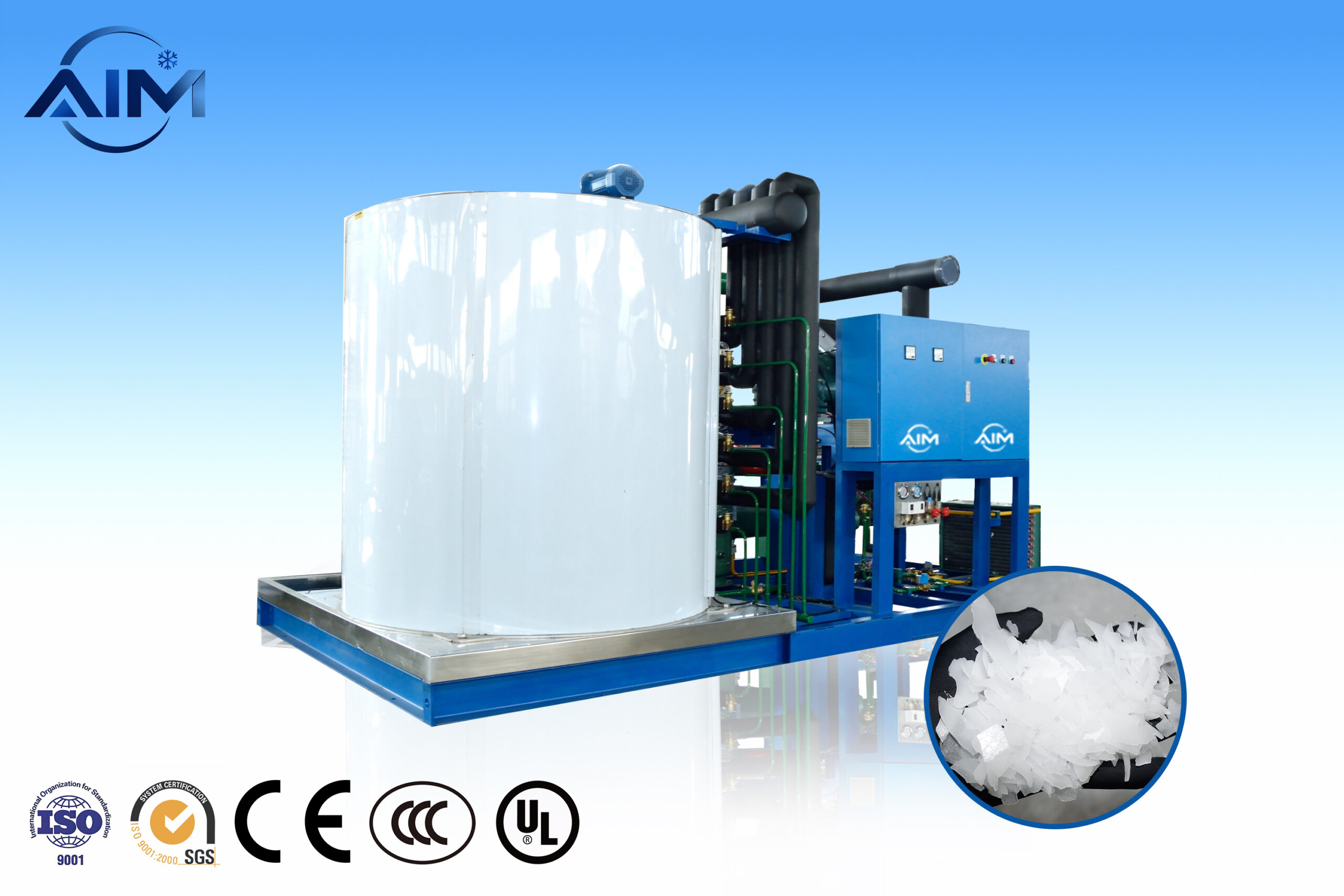 Máquina de hielo en escamas AF-25TE para enfriamiento de mariscos y control de temperatura del concreto