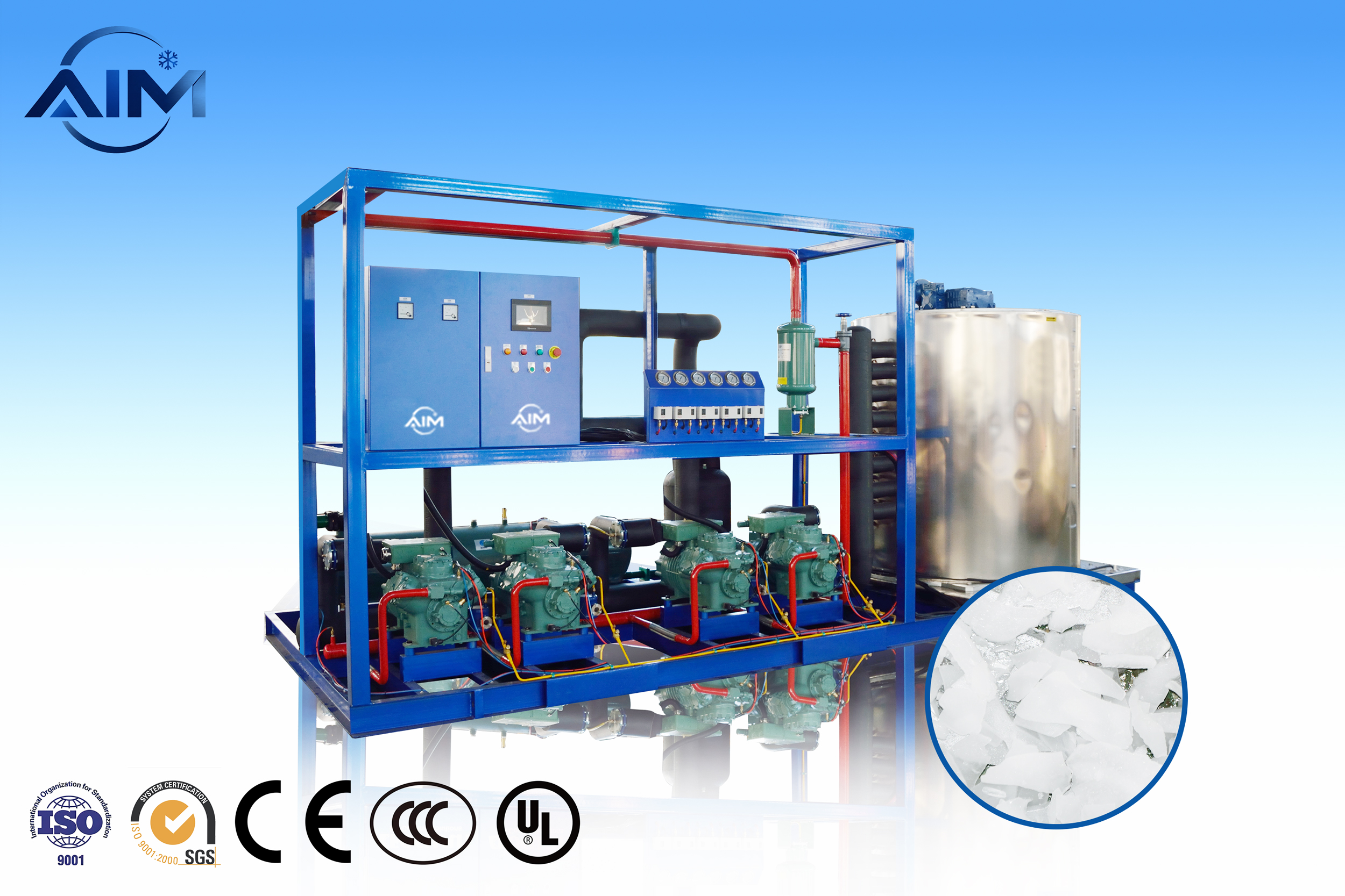 Máquina de hielo en escamas AF-30TE para enfriamiento de mariscos y control de temperatura del concreto