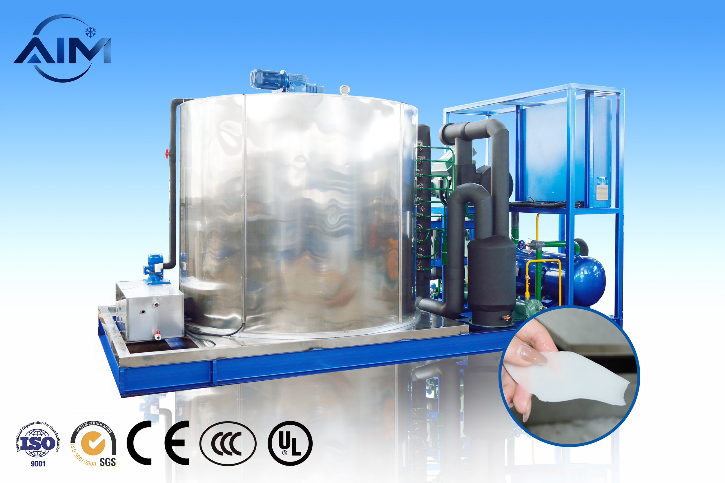 Máquina de hielo en escamas AF-40TE para enfriamiento de mariscos y control de temperatura del concreto