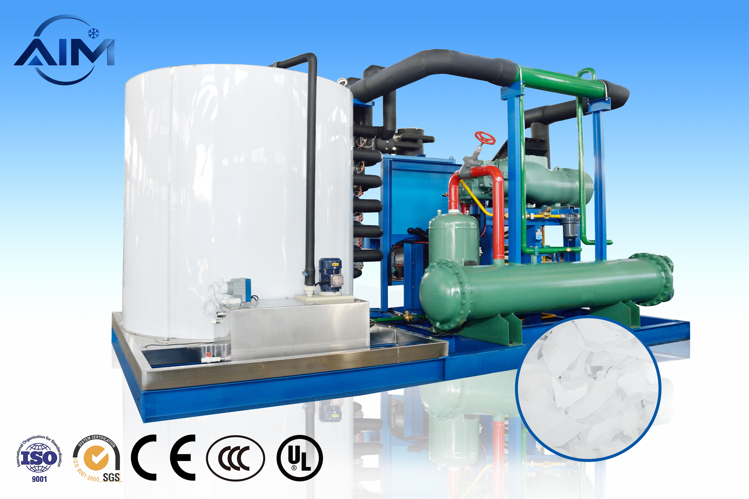 Máquina de hielo en escamas AF-50TE para enfriamiento de mariscos y control de temperatura del concreto