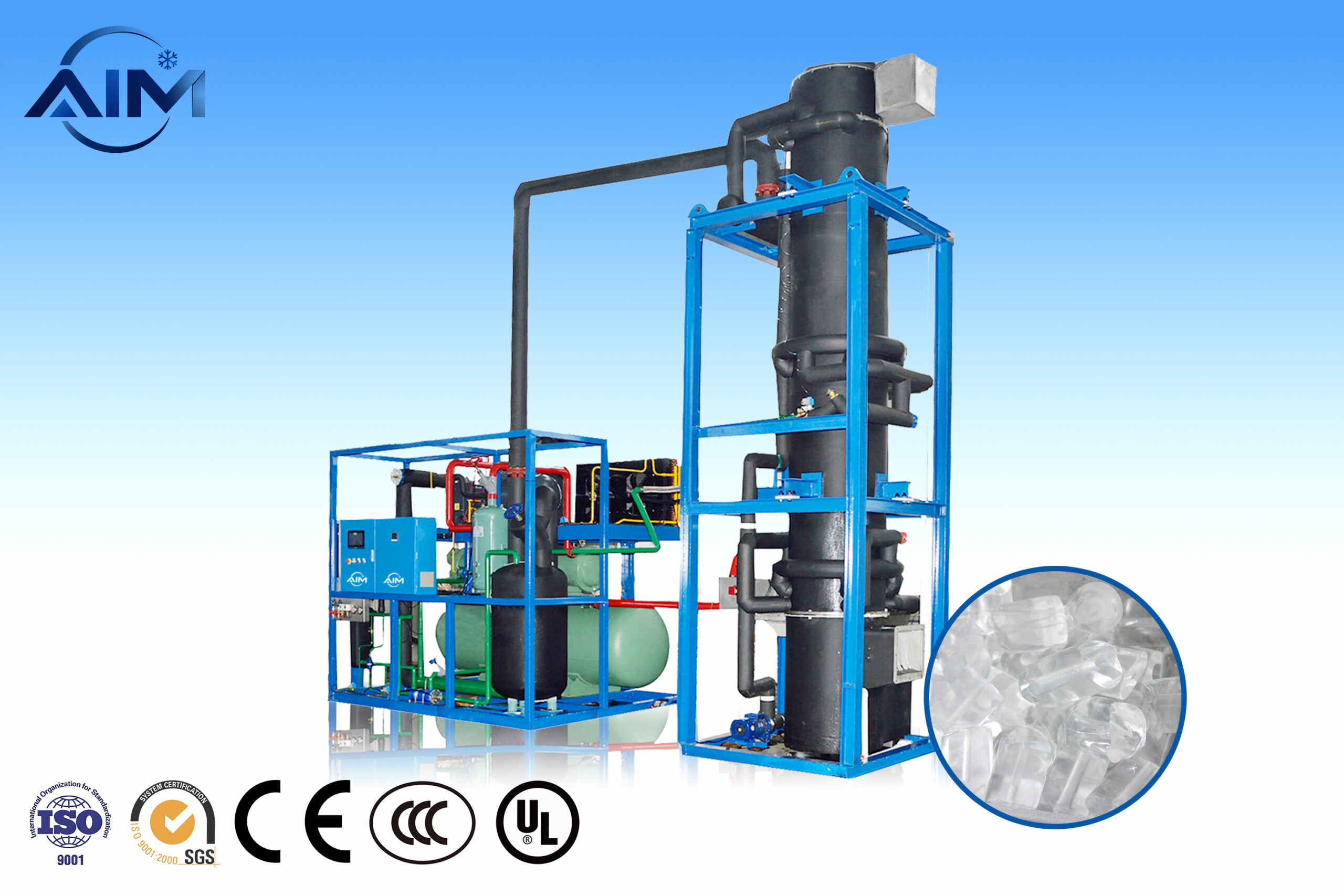 Máquina de hielo en tubos AT-60TE para fábrica de hielo comestible y producción de hielo envasado